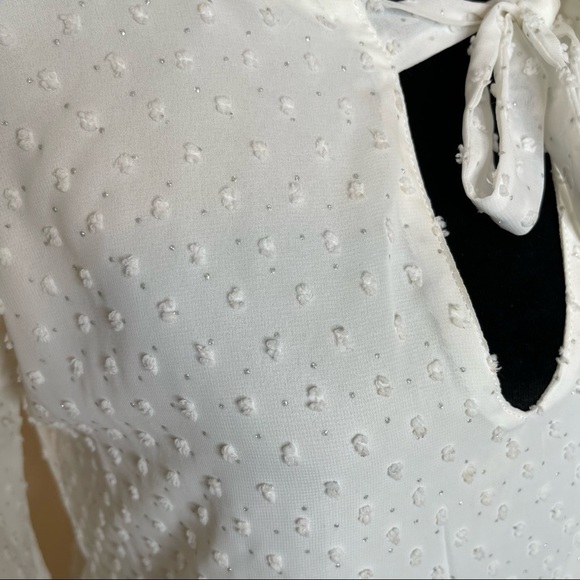 Cupcakes And Cashmere Amber Split-Neck Long-Sleeve Metallic Dot Peplum Blouse - Picture 8 of 13